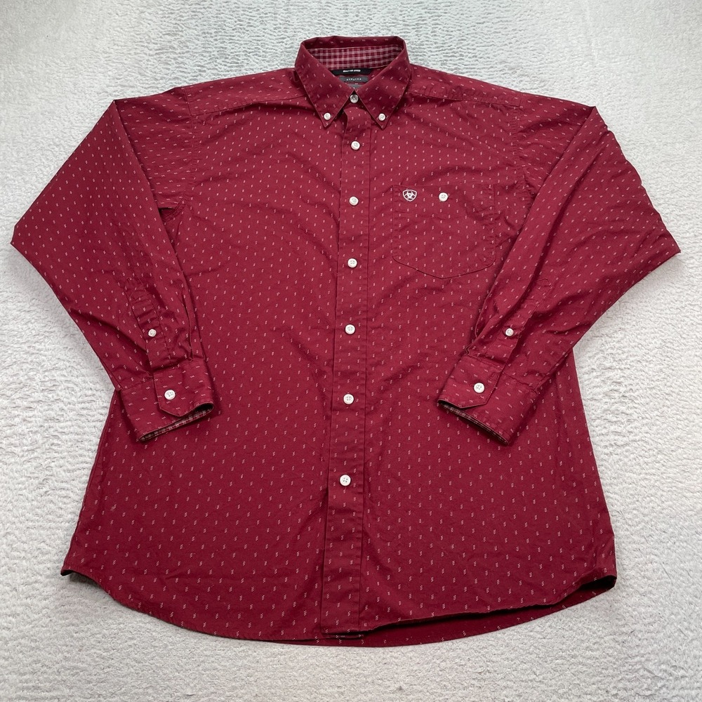 Ariat Relentless Long Sleeve Shirt Men's Size Medium Performance Red Stretch
